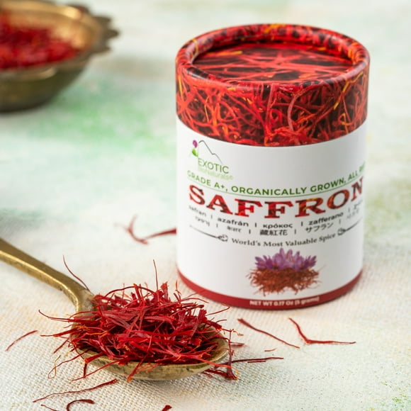 EXOTIC BioNaturals Saffron (14 Gram) | Super Negin Grade A+ Saffron Spice | All Red Organically Grown Saffron for Cooking Risotto, Paella, Bomba Rice, Golden Milk and Saffron Tea