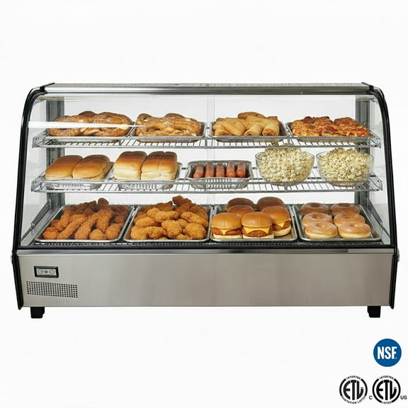 47'' Commercial Heated Display Case Countertop Food Warmer – Stainless Steel, LED Lighting, Adjustable Shelves