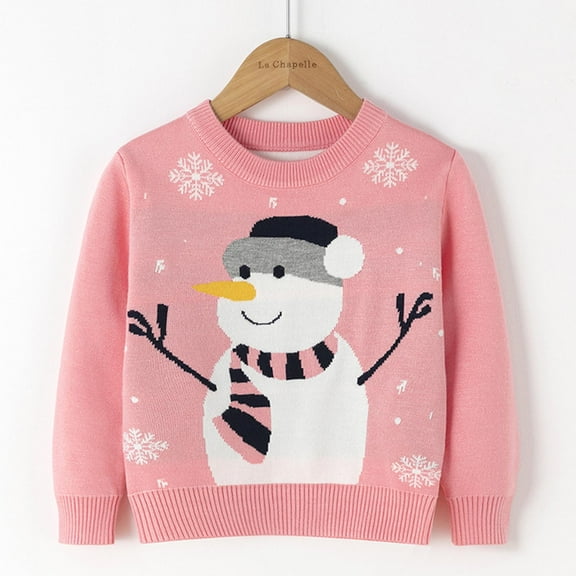 NAISIBABY Boys Girls Christmas Sweater, Long Sleeve Snowman Pattern Crew Neck Basic Casual Sweater Pink 4-5T