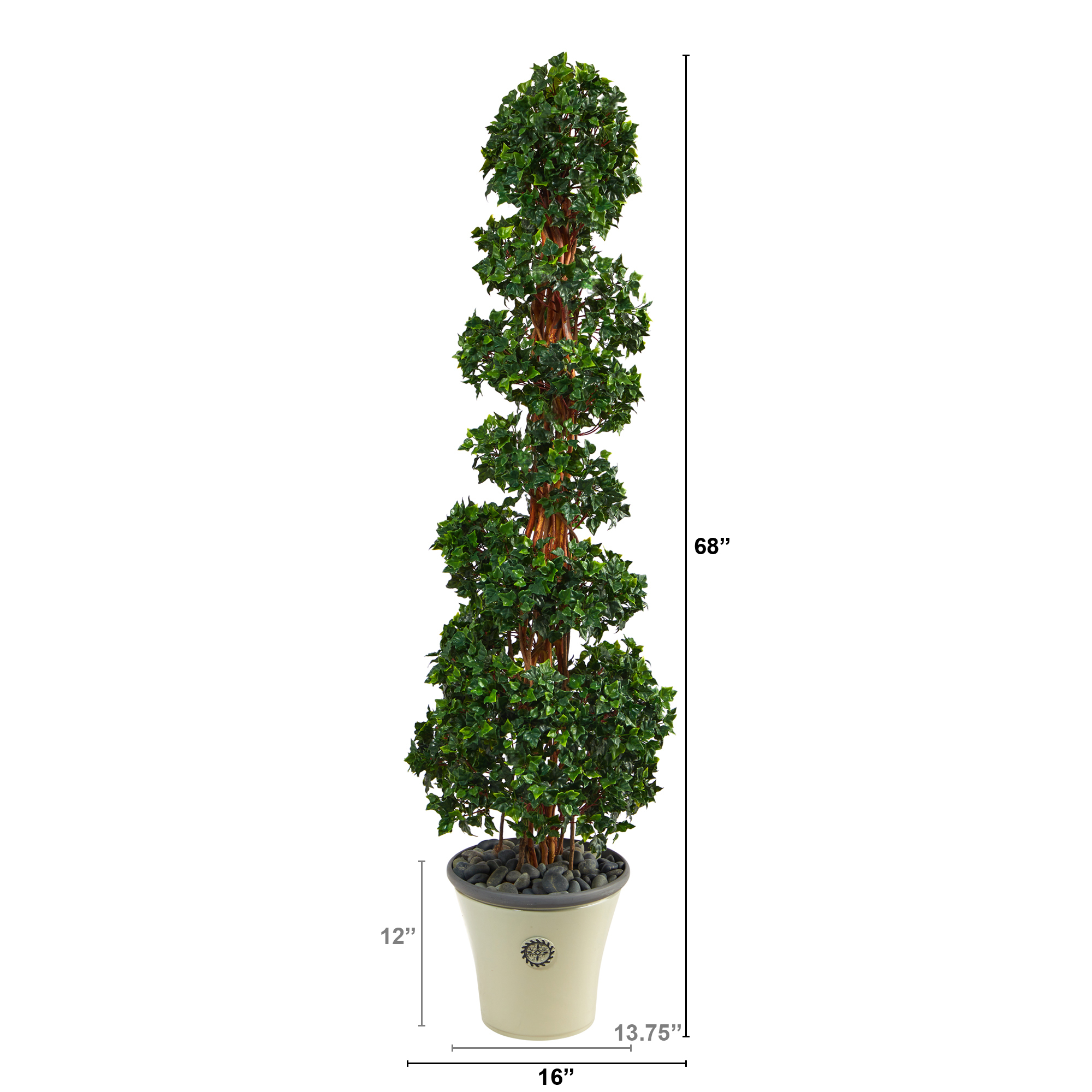 Nearly Natural 68in. English Ivy Topiary Spiral Artificial Tree in Decorative Planter UV Resistant (Indoor/Outdoor)