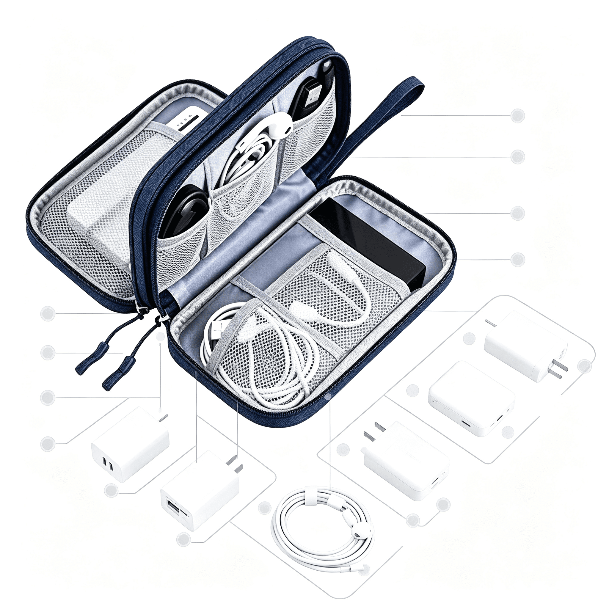 GASTROPOD Electronic Organizer,Hard Shell Electronic Charger Cable Organizer Travel Case,Waterproof Double Layers Storage Bag for Cable,Cord,Charger,Phone,Earphone (Blue)