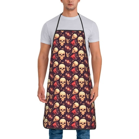 

Lukts cool rock Skull record Print Unisex Tie-Up Aprons Bibs for Chef Kitchen Grill Beverage Shop