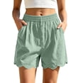 thumbnail image 3 of Women's 100% Cotton Elastic Waistband Shorts with Pockets, Casual Summer Loose Fit Shorts for Outdoor Walks Hiking | VerBelle,Mint Green S, 3 of 7