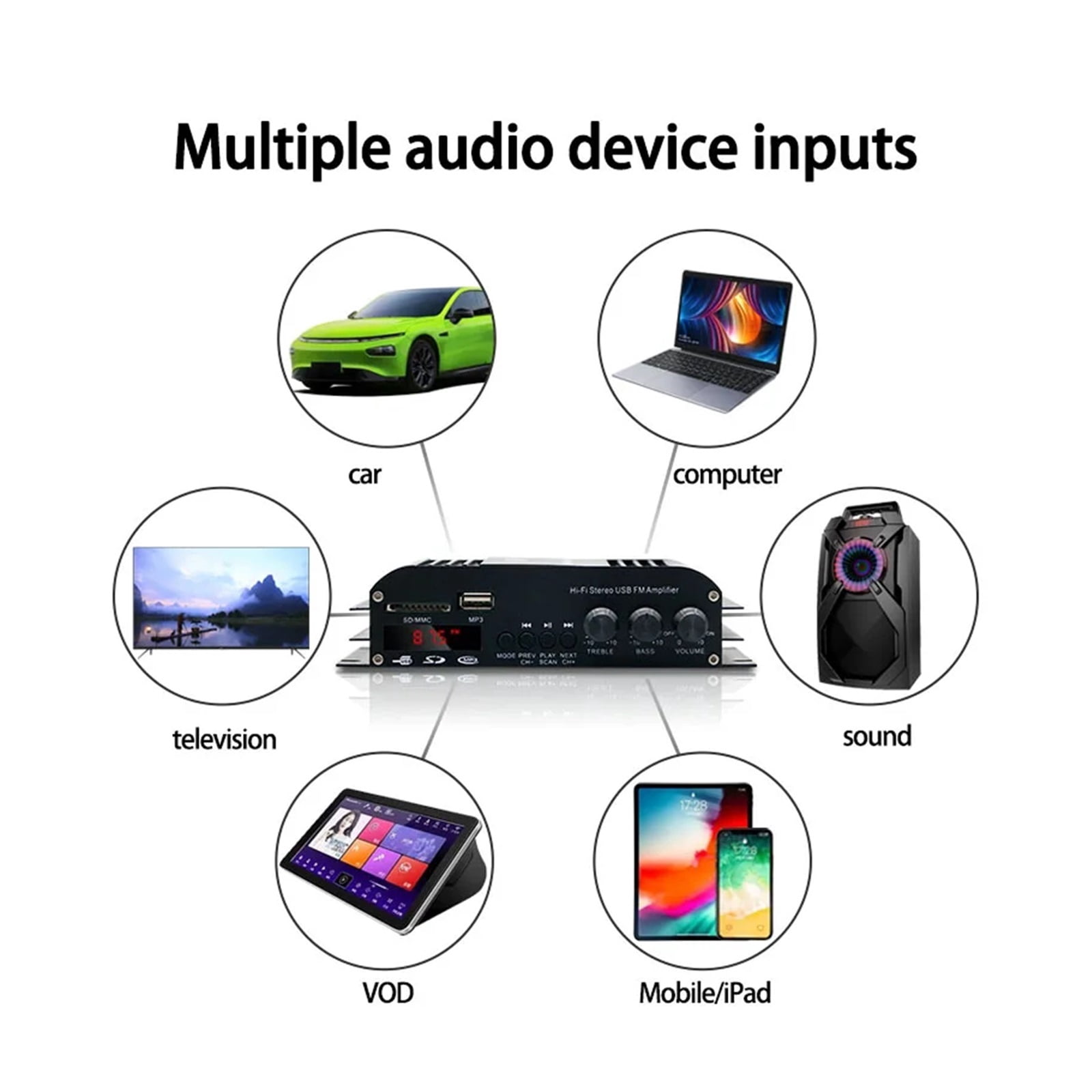 S-269 12V Mini Amplifiers For Car Digital Sound Amplifier For Home Car Channel 4.0 Power AMP Support Treble Bass