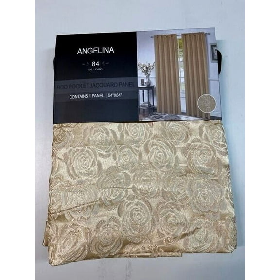 Angelina Rose Jacquard Rod Pocket Panel, Beige, 52x84 Inches