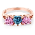 thumbnail image 2 of Gem Stone King 18K Rose Gold Plated Silver 3-Stone Ring Heart Shape Persian Blue Moissanite and Vivid Moissanite Pink (2.40 Cttw, Size 9), 2 of 3