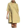 thumbnail image 2 of Nmnitkp Dresses for Women Linen Blend Shirt Collar Shift Dress, Short Sleeve Half Button Loose Fit Casual Summer Dress for Beach Womens Dresses Khaki,L, 2 of 6