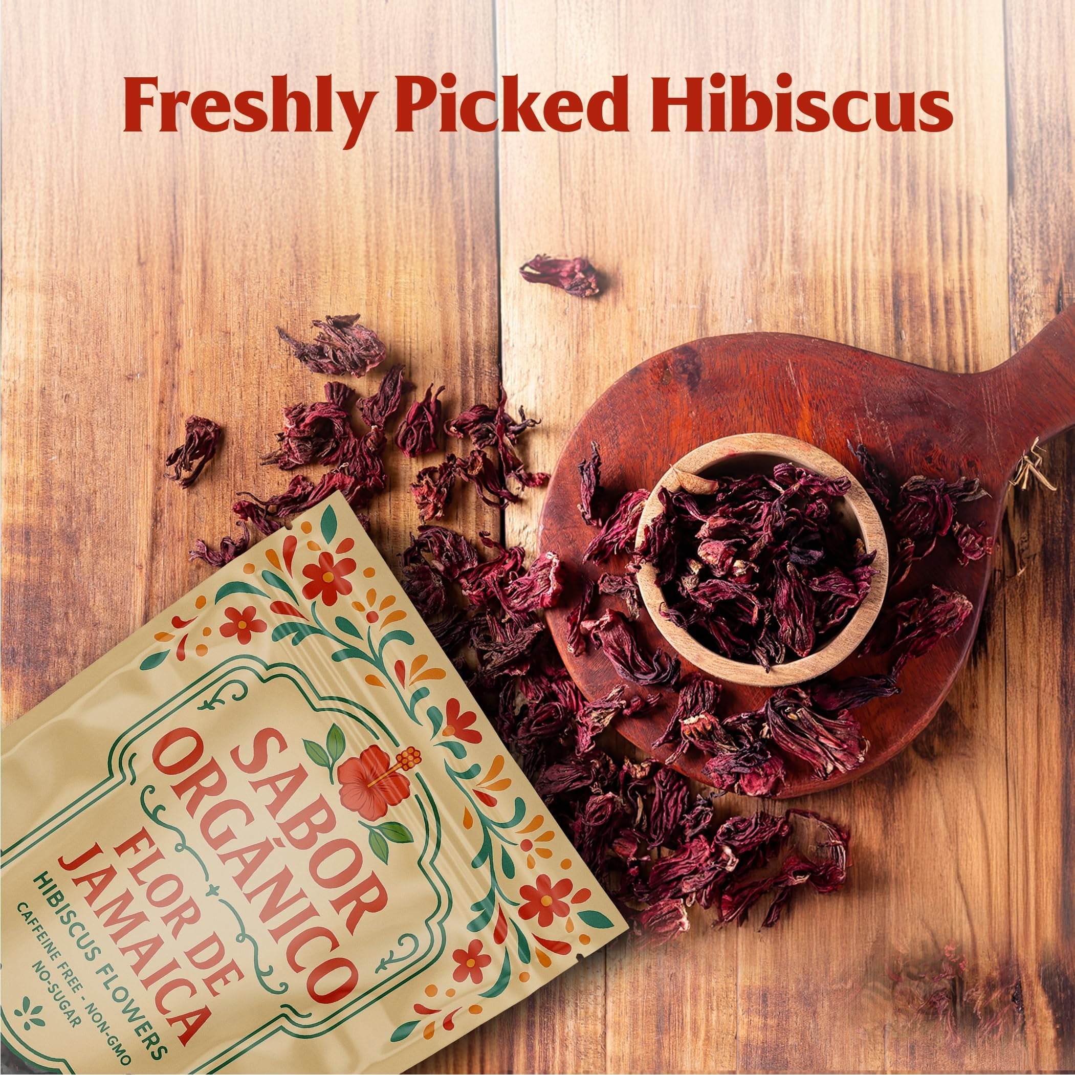 2LB Whole Dried Hibiscus Flowers (Flor de Jamaica) for Hibiscus Tea & Mexican Agua Fresca | Natural, Non-GMO, No Preservatives | Includes Resealable 1lb Stand-Up Pouches | Sabor Orgánico