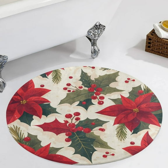 Christmas Poinsettia Red Flower Round Carpet Circle Rug Outdoor Patio Area Rug Washable Large Area Rugs Hallway Room Decor Fitness Mats