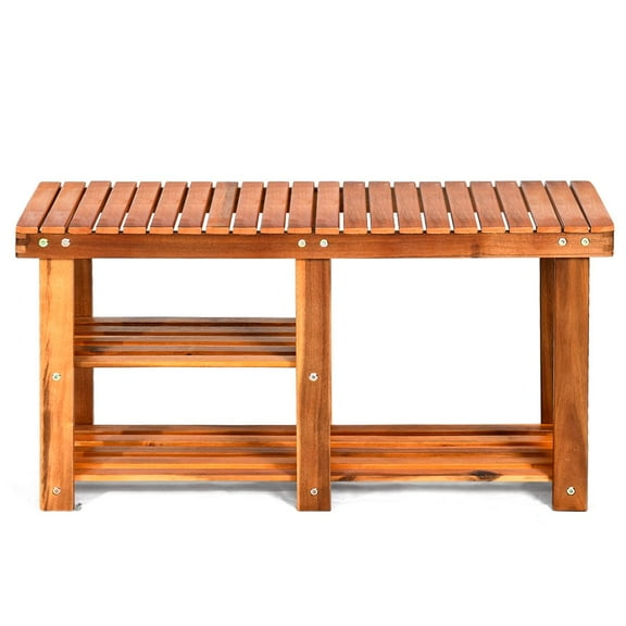Giantex 3-Tier Shoe Organizer, Shoe Rack Bench, Storage Shelf & Seat, Made of Sturdy Acacia Wood, 180 lbs Load Capacity, Idea for Entryway, Hallway, Living Room, Bathroom,Teak
