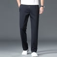 thumbnail image 2 of Blekii Men's Stretch Dress Pants, Loose Straight Leg Casual Trousers for Office, Breathable Summer Business Pants, Elastic Waist for Comfort, Smart Casual Bottoms for Work Or Formal Events Navy, 2 of 9