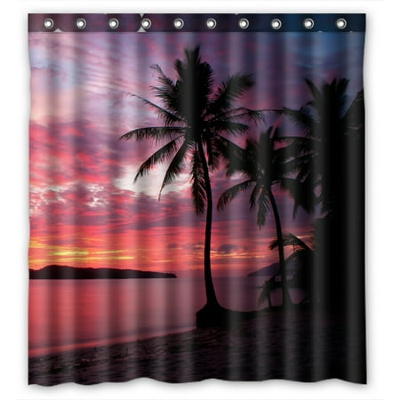 Phfzk Seascape Shower Curtain Sunset With Birds Palms At Rebak Phfzk Seascape Shower Curtain Sunset With Birds Palms At Rebak Island Langkawi Malay Polyester Fabric