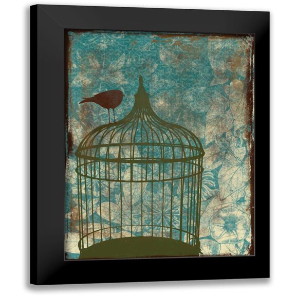 Grey, Jace 12x14 Black Modern Framed Museum Art Print Titled - Birdcage on Teal 2