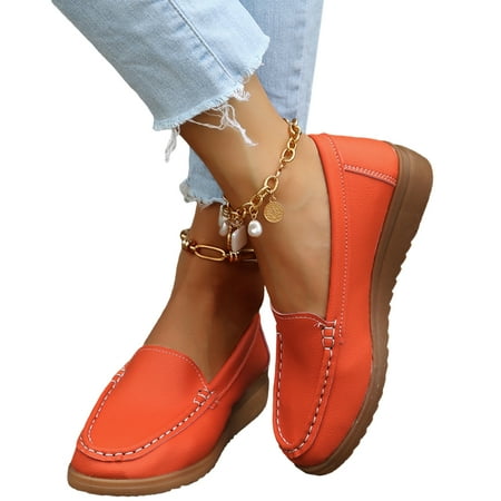 Loliuicca Women Flats Loafers Solid Color Round Toe Slip On Walking Shoes