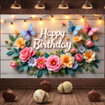 thumbnail image 2 of Floral Design Birthday Banner Elegant Butterfly Decoration for Birthday Party Event Celebration Indoor Decoration, 2 of 9