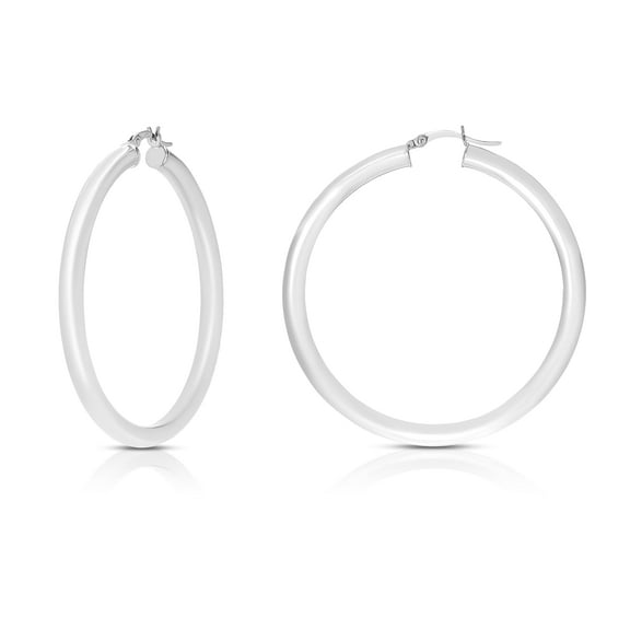 Floreo 14k White Gold 4mm x 25mm High Polish Round Tube Hoop Earrings