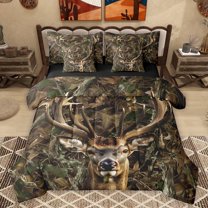 Homewish Animal Deer Twin Bedding Sets 7-Piece for Female Men Adults,Tree Branches Bedding Comforter Set Microfiber,Jungle Woodland Wildlife Breathable Sheet Sets,Lightweight Room Decor,Reversible