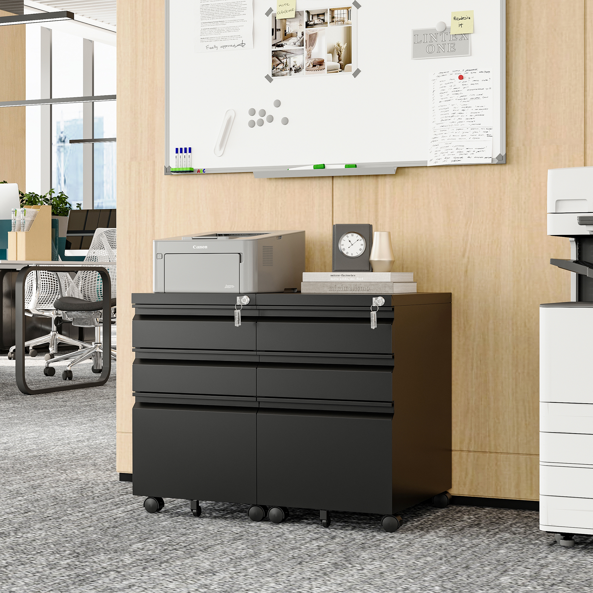 Fesbos 3 Drawer Mobile File Cabinet with Lock, Metal Rolling Filing Cabinets for Home Office, Fits Letter/Legal/A4 Size Files, Black, Assembly Required