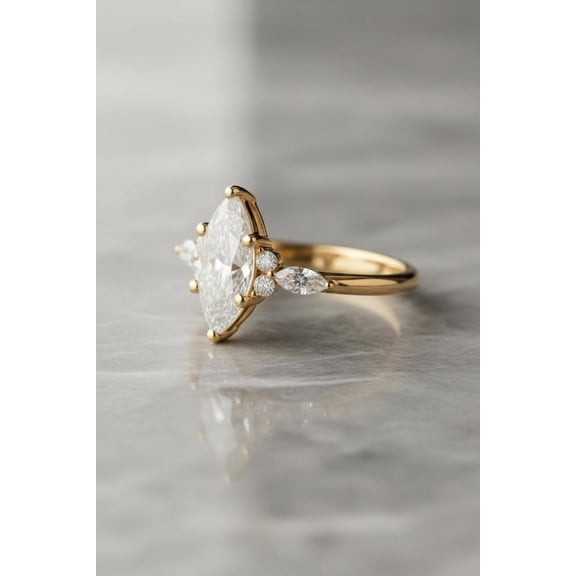 2Ct Marquise Cut Real Moissanite Diamond Engagement Ring 14K Yellow Gold Plated