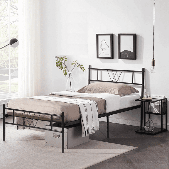 Cama Individual HOMEMAKE FURNITURE Somier de Metal Negro Minimalista Moderno 197x99,5cm