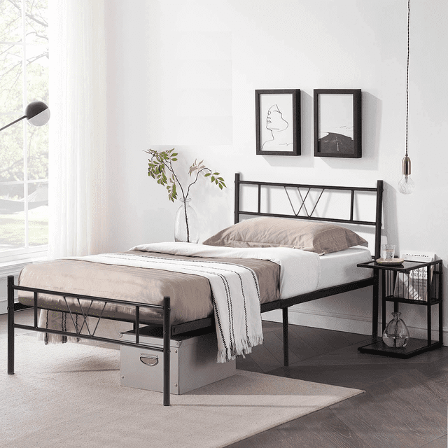 Cama Individual HOMEMAKE FURNITURE Somier de Metal Negro Minimalista Moderno 197x99,5cm