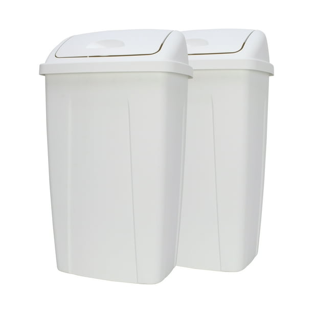 Mainstays 13 gal Plastic Swing Top Lid Kitchen Trash Can, 2 Pack, White
