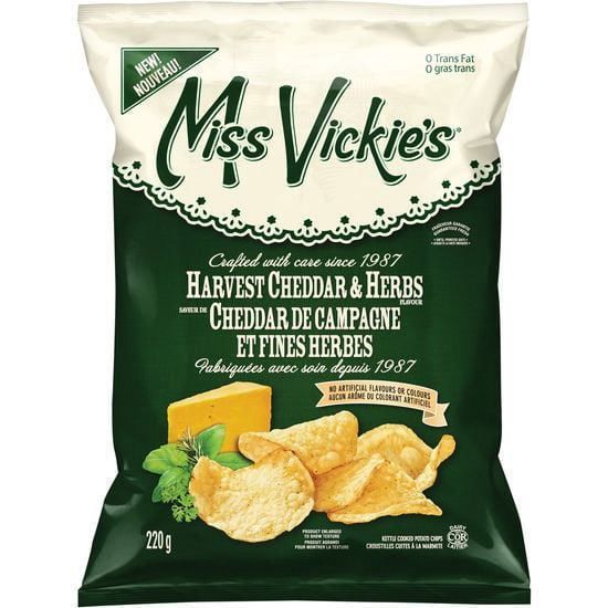 Miss Vickie's Croustilles cuites à la marmite Cheddar de campagne et fines herbes 220g