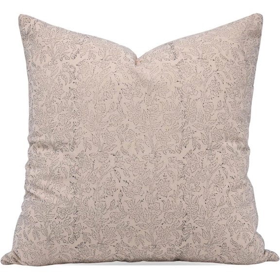 Fabdivine Block Print Throw Pillow Cover, 16x16 Inch Duck Canvas Vintage Cushion Cover, Floral Print Boho Design Black Pillow Cover for Sofa and Couch