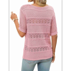 thumbnail image 3 of Suéteres de Punto de Cuello Redondo de Corta para Mujer, Blusas de Verano, Color Rosa, Talla L, 3 of 7