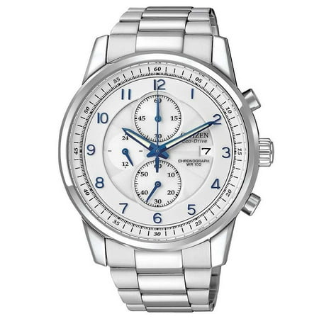 - Citizen CA0330-59A Men's Eco-Drive Stainless Steel Textured White Dial Chronograph Watch