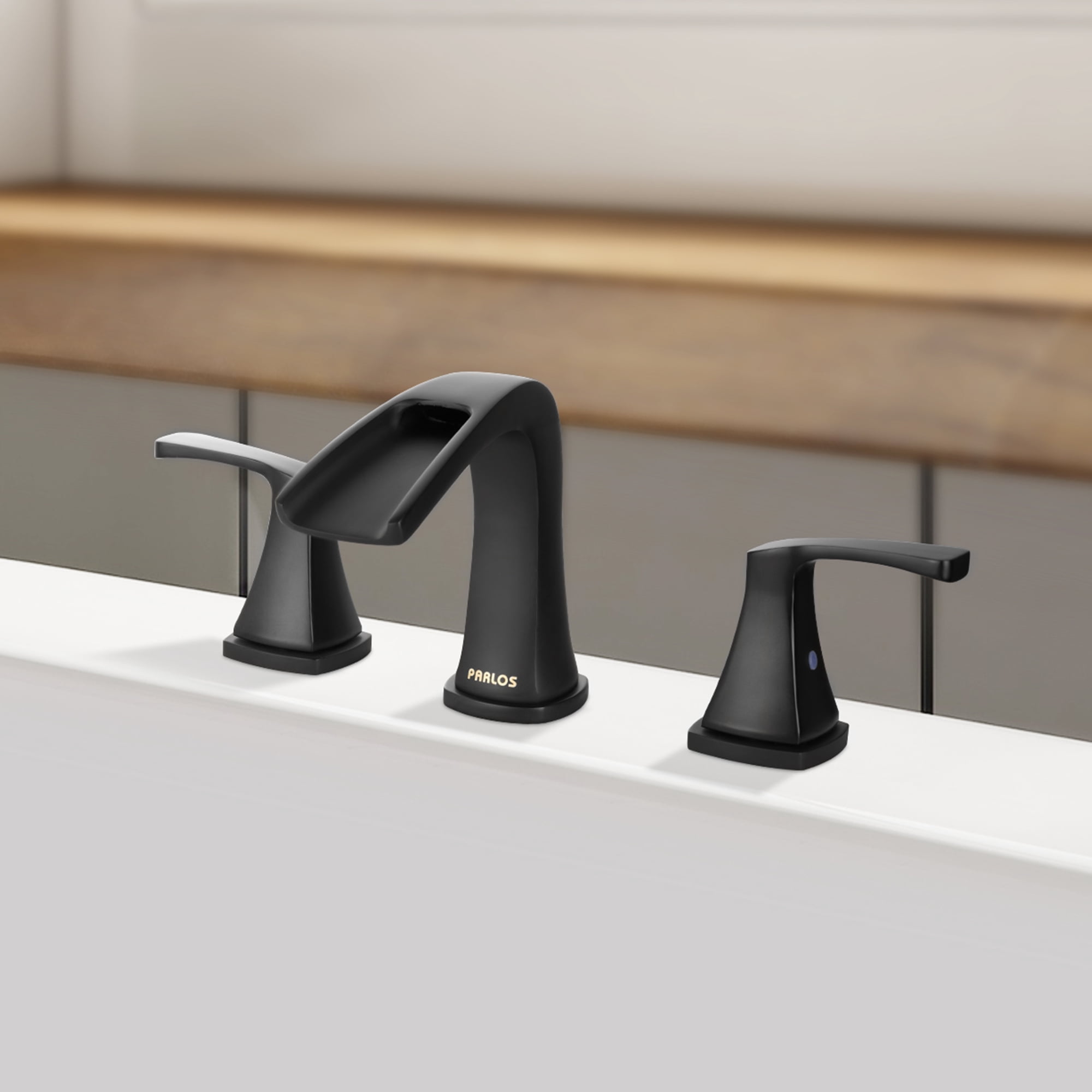 PARLOS Matte Black 2-Handle Widespread Waterfall Roman Bathtub with Hot & Cold Supply Lines