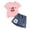 Pink A, variant on WRKEKC Girls 2 piece Outfits Cherry Print Round Neck Short Sleeve Top and Elastic Waist Denim Skirt Set for 2-8 Years