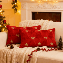 Gynky Christmas Tree Throw Pillow Covers Set of 2, 12"x20" Soft Fluffy Boho Pillowcases Home Decor Winter Holiday Cushion Cases for Sofa Couch Bedroom Living Room Xmas Decoration, Red