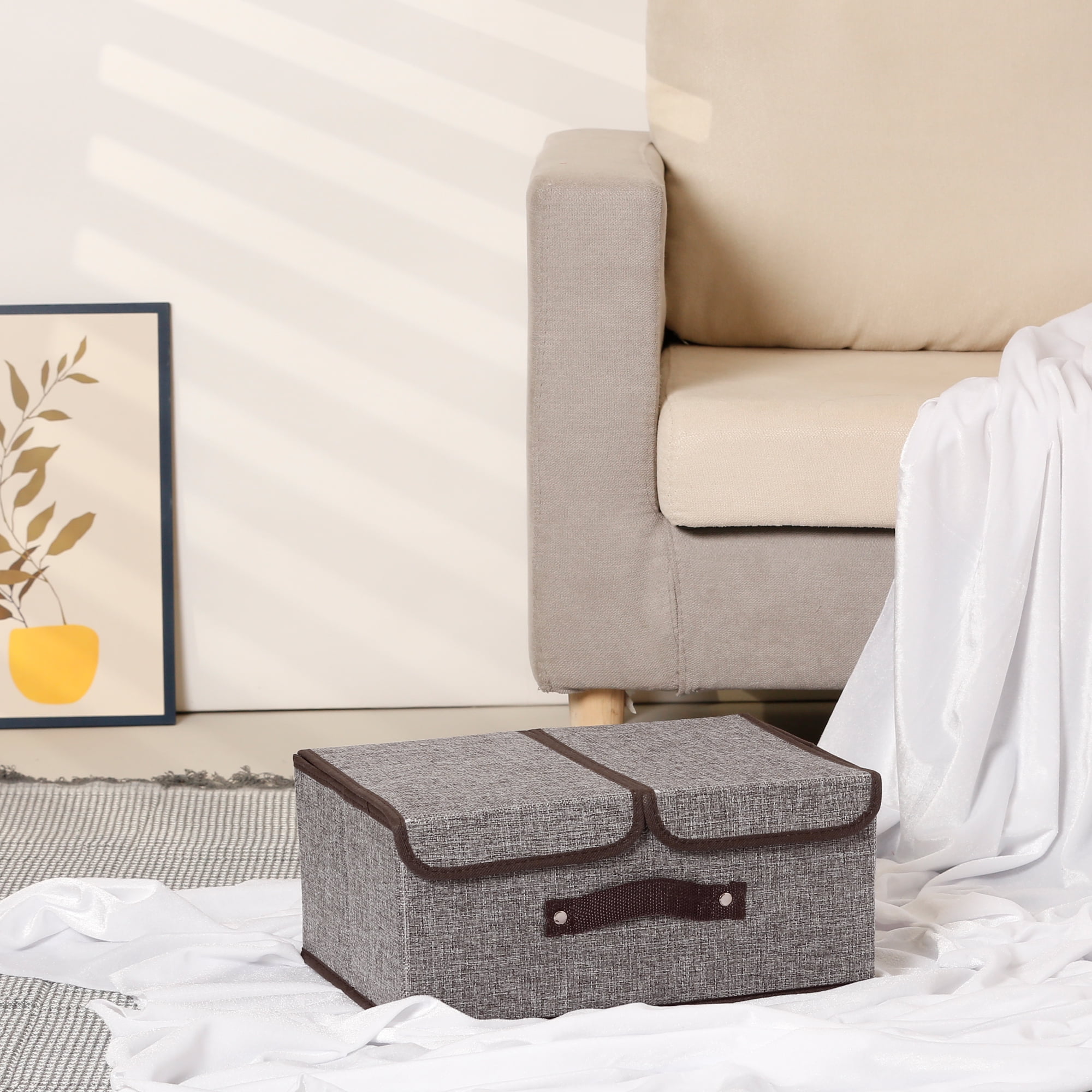 Unique Bargains Collapsible Storage Bin Basket with Handle for Shelves Organization Grey