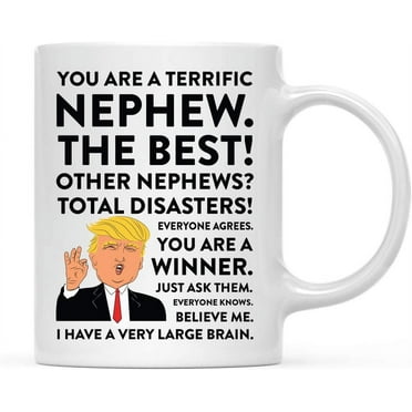 CTDream Funny President Donald Trump 11oz. Coffee Mug Gift, Terrific Nephew, 1-Pack, Hot Chocolate Christmas Birthday Drinking Cup Republican Political Satire for Family in Laws