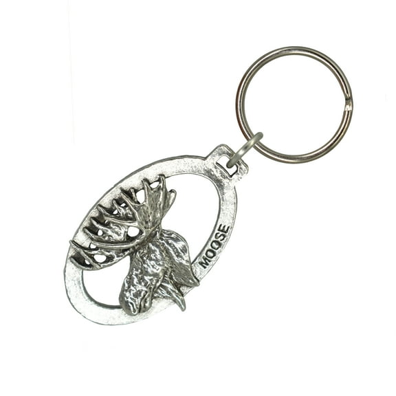 Moose Head Keychain, Large, Moose, Outdoorsman, Hunting, M016KC, Key Fob, Key Ring, Keys, Zipper Pull, Luggage Tag, Pewter, Backpack, Over 300 Keychains Designs, Handmade in the USA