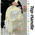 thumbnail image 4 of Kawaii Backpack Double Shoulder Bag with Cute Star Removable Pouch Small Clear Front Pocket Large Capacity Fits 16" Laptop Dopamine Colors Daypack (Pink), 4 of 7