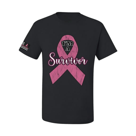 Wild Bobby Pink I'm A Breast Cancer Survivor US Flag Breast Cancer Awareness Men Tee, Black, Small