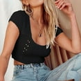 thumbnail image 6 of Crop Tops for Women Backless Lace up Crochet Short Sleeve Blouse Tops Solid Scoop Neck Slim Fit Summer Club Shirt Tops, 6 of 7