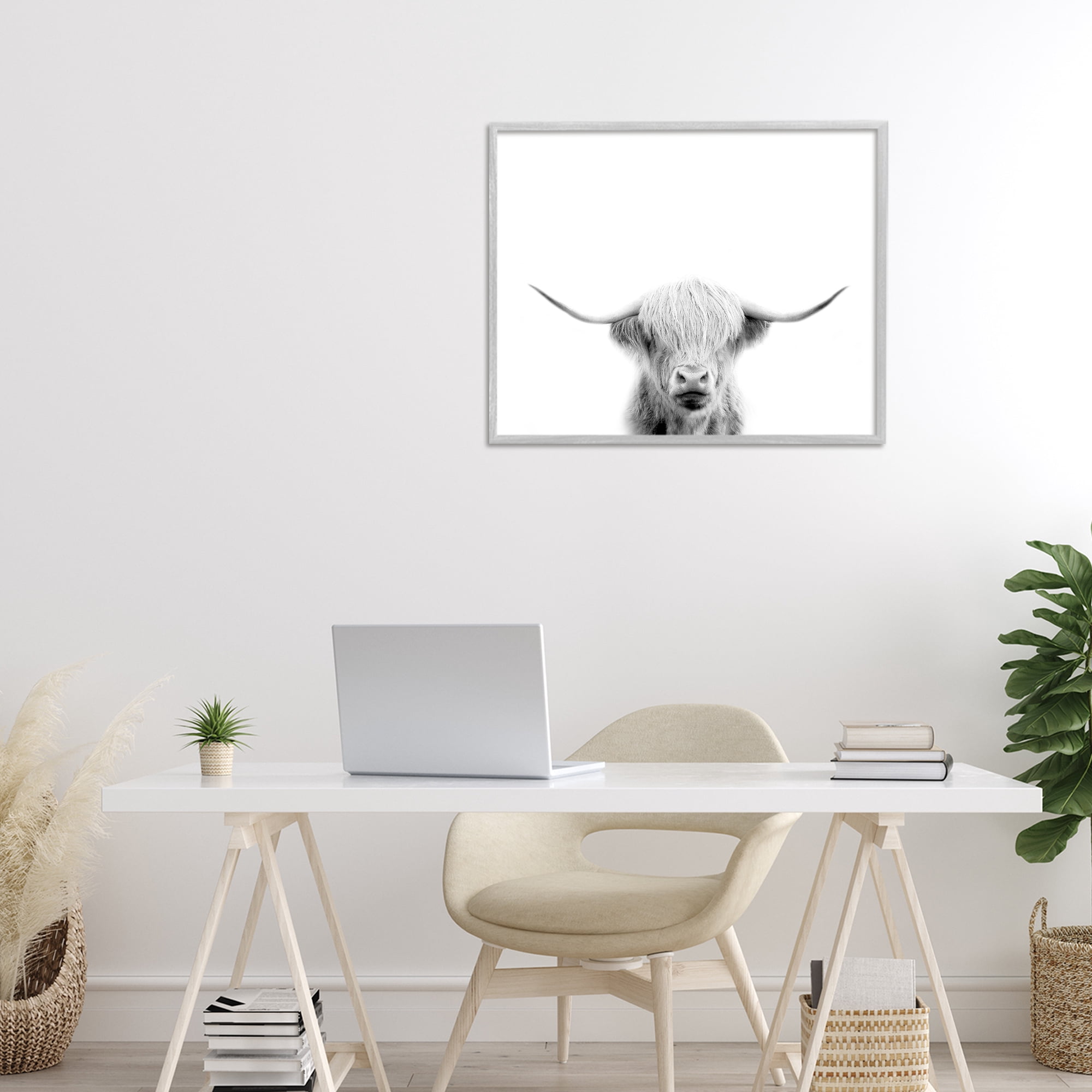 Stupell Industries Scottish Cow Portrait Gray Framed Giclee Art, design by Leah Straatsma