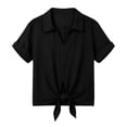 thumbnail image 4 of QIYAGBSA Short Sleeve Top for Women Collared V Neck Tie Front Relaxed Fit Solid Color Casual Summer (Black 2XL), 4 of 6
