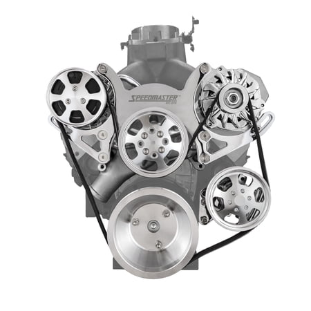 Speedmaster 1-673-001-02 Compatible with Chevy SBC 350 Aluminum Complete Serpentine Belt Drive System Kit [Polished]