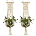 thumbnail image 2 of Flmtop Hand Woven Hemp Rope Plants Flowers Pot Hanging Basket Holder Net Garden Decor, 2 of 9