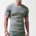 thumbnail image 2 of yillto Men's Muscle T Shirts Stretch Short Sleeve V Neck Workout Gym Tee Shirts Ribbed Knit Shirt, 2 of 6