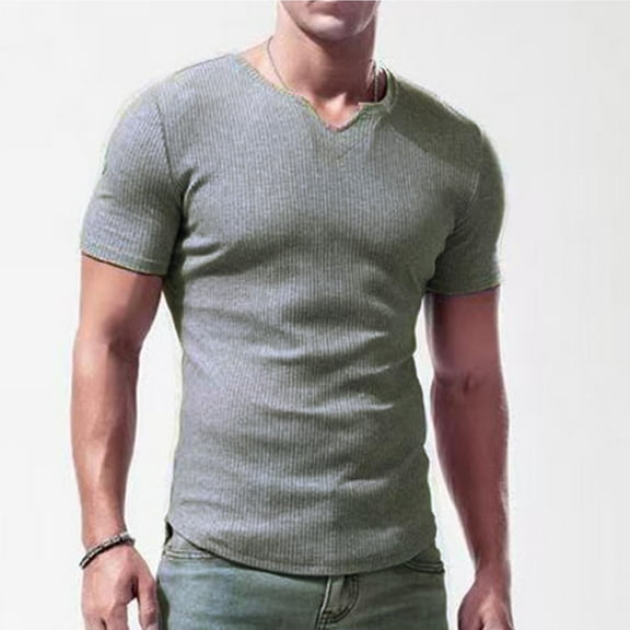 T Shirts for Men Plus Size Solid Color V-Neck Casual Loose Tee Shirts Short Sleeve Mens Summer Tops under $8 M-3XL Gray