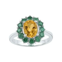 Diamond Princess Sterling Silver Womens Oval Lab-Created Citrine Solitaire Emerald Ring 2 Cttw