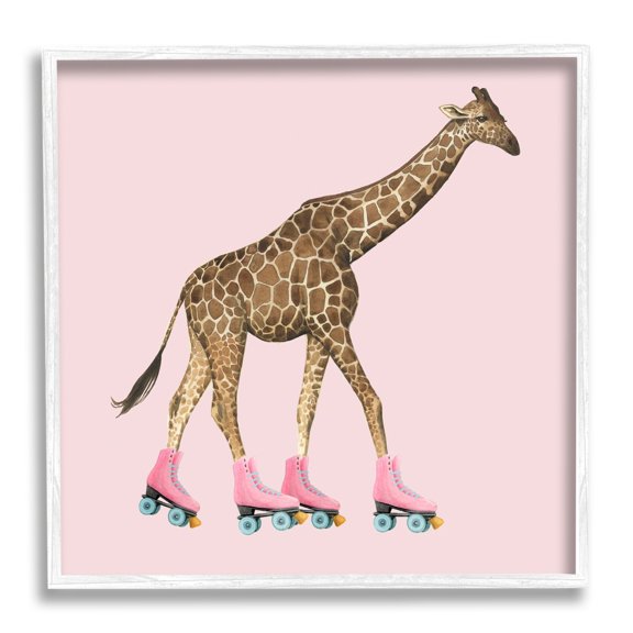 Stupell Industries Funny Giraffe Wearing Roller skates Cute Pink Design, 12 x 12, Design by Grace Popp