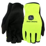 West Chester John Deere JD86018-XL Synthetic Leather Palm Gloves  Large, Hi-Dex Spandex Back Gloves with Reinforced PU Thumb Saddle, Shirred Elastic Wrists
