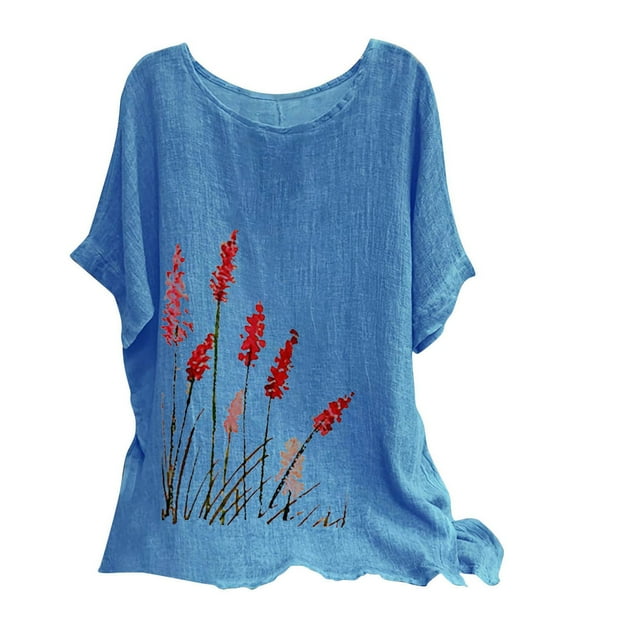 Birdeem Blouses pour Femmes T-Shirt Décontracté Imprimé Mode Manches Courtes en Coton et Lin