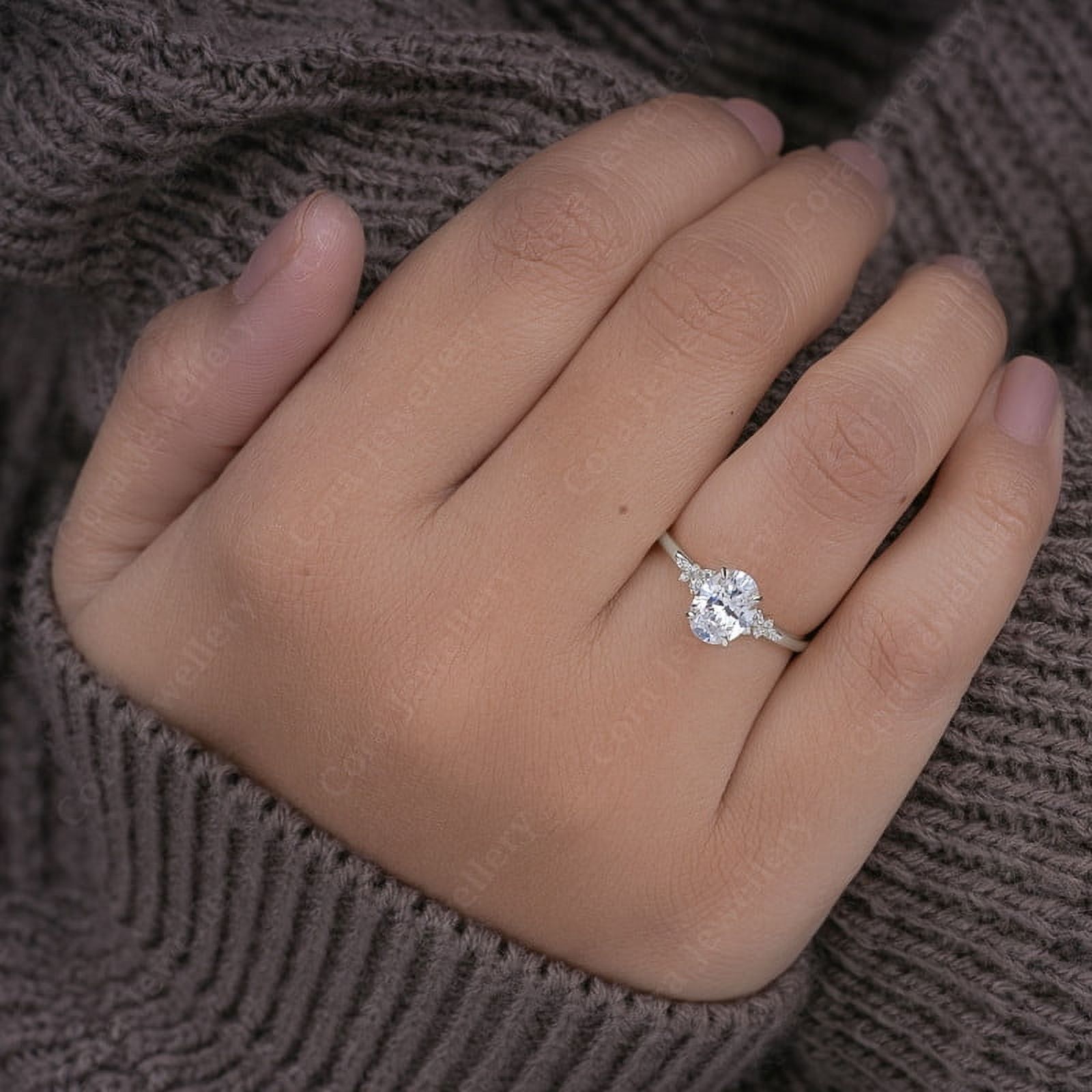 Cora Jewellery 1.35TCW Sonw Drift Oval Moissanite Engagement Ring for Women, 10K White Gold, 6.5 US
